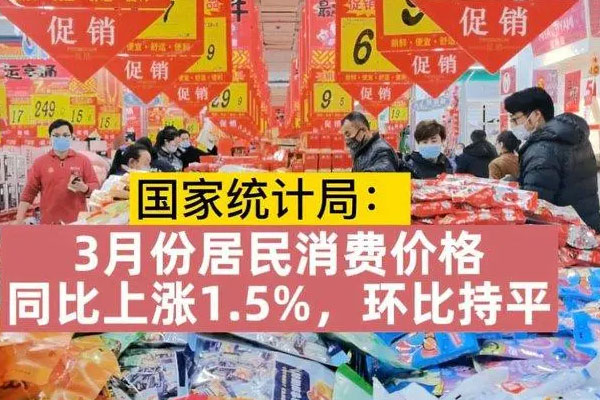 3月全国居民消费价格同比上涨0.7%，一年来首次降至1%以下